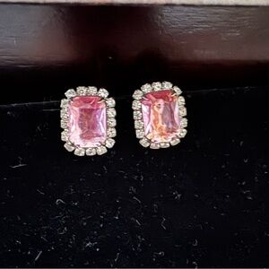 Vintage Pink Crystal emerald cut “Barbie” Earrings clip on